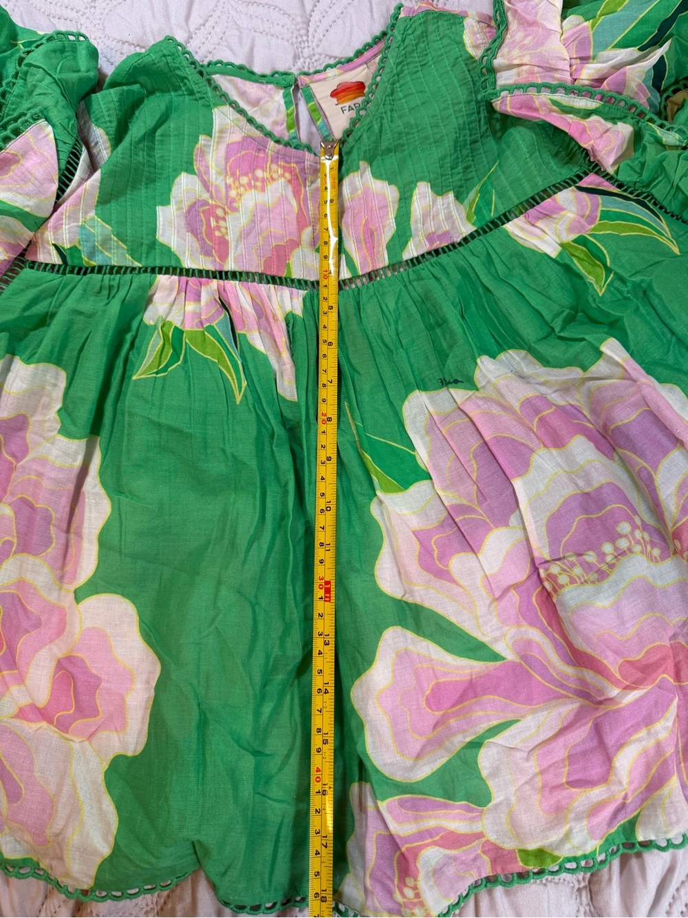 FARM Rio Green Pink Floral Flutter Sleeve Blouse Top Womens Large - Picture 12 of 15